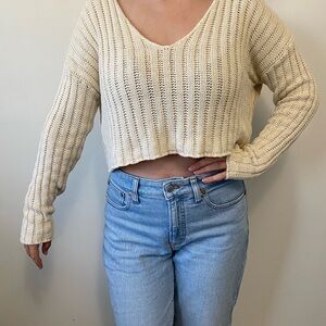 Forever 21 Cream V-Neck Knit Sweater